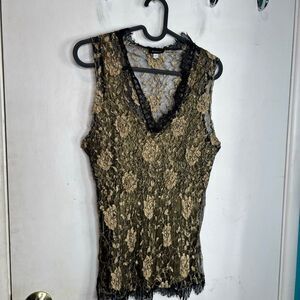 Komarov Black Lace Floral Tank Top Small Gothic Witchy Sheer Lined Camisole